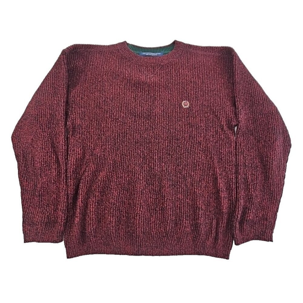 Vintage 90’s Tommy Hilfiger Sweater Men's M Red‎ Black Chunky Knit EUC LS LN